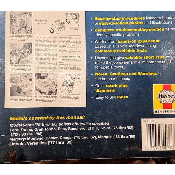 Haynes Repair Manual Ford & Mercury 1975-1986, 4 cyl, inline 6, V6 & V8 - Picture 4 of 4